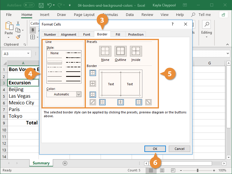 How to create cell border in Excel