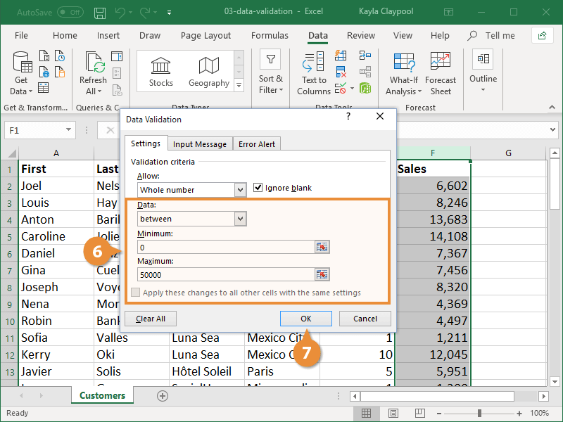 assignment for data validation in excel