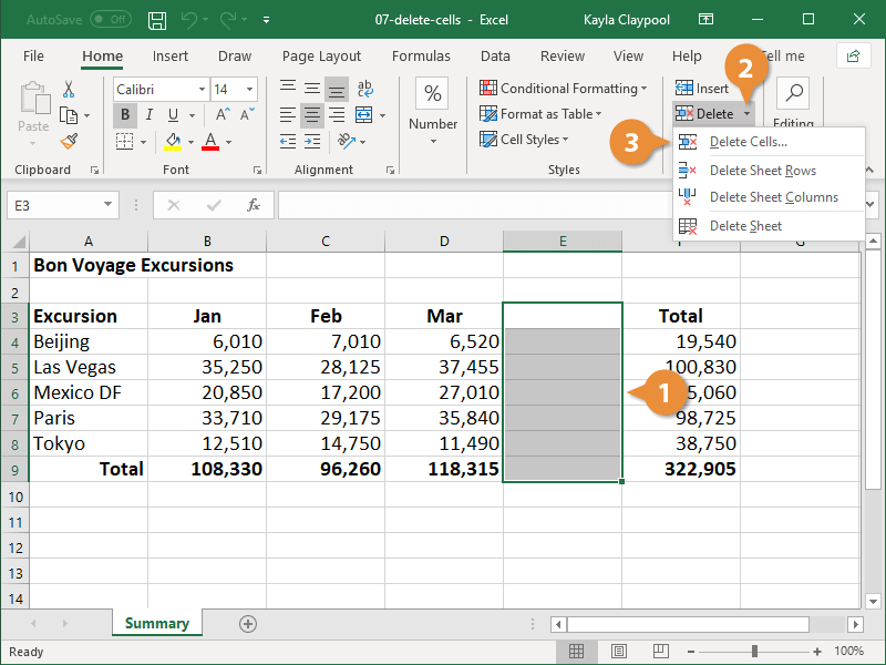 Cách Xóa ô trong Excel