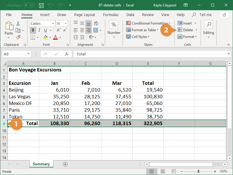 Xóa hàng hoặc cột trong Excel