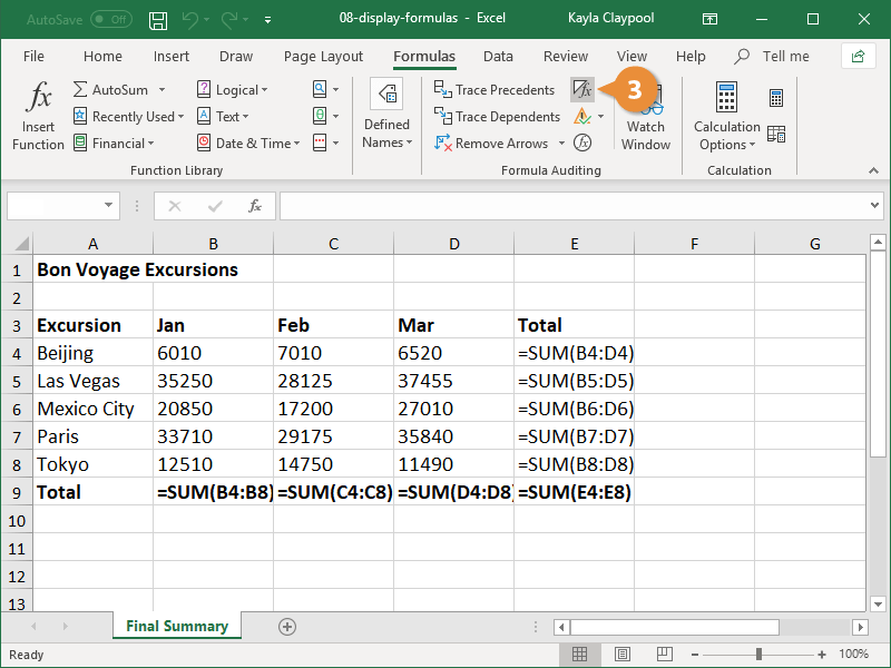 Display Formulas Show/Hide Formulas