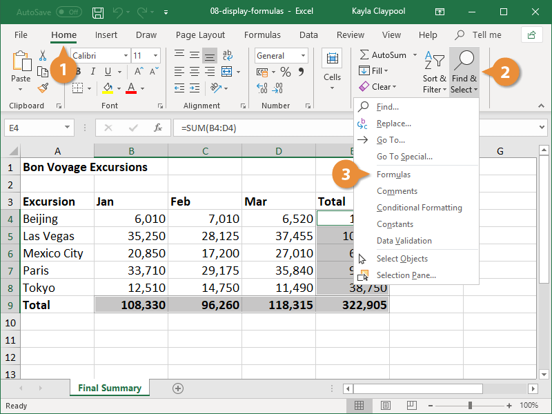 Display Formulas Show/Hide Formulas