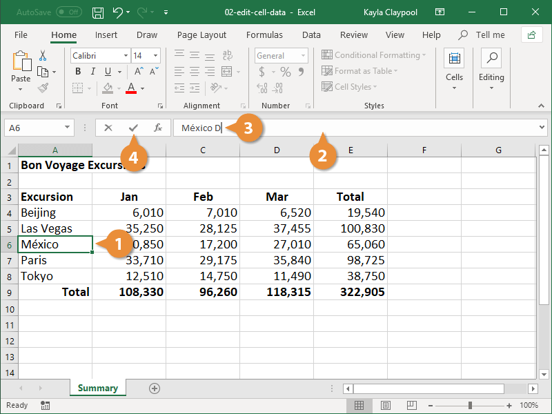 Chỉnh sửa dữ liệu Excel