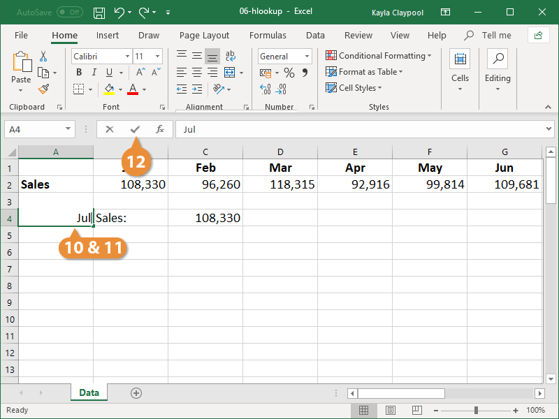 Insert a HLOOKUP Function