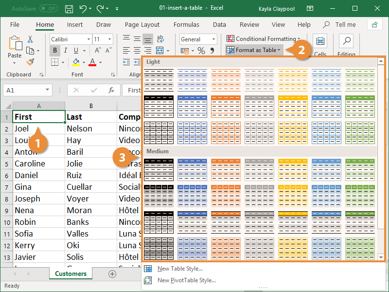 Approximation pronunciation for How to Make a Table in Excel | CustomGuide