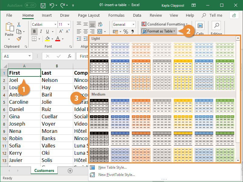 How To Make A Table In Excel Customguide