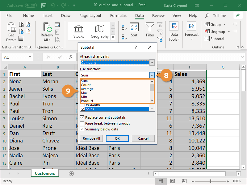 Outline and Subtotal