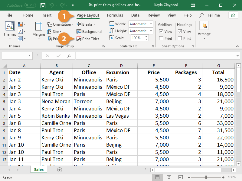 Print Titles, Gridlines, and Headings