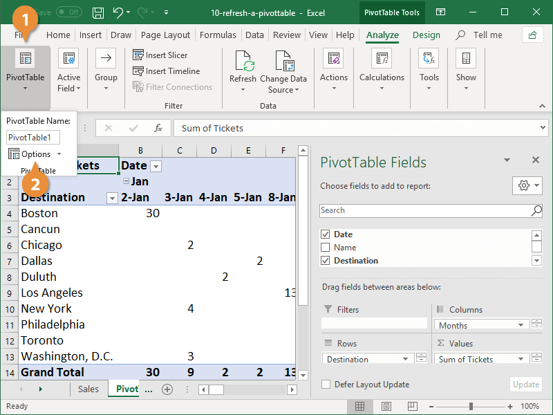 Refresh a Pivottable