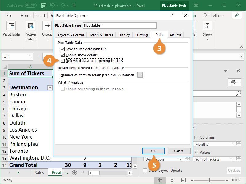 Refresh a Pivottable