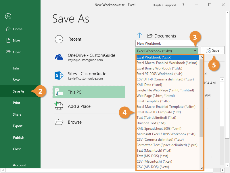 How to Save in Excel CustomGuide