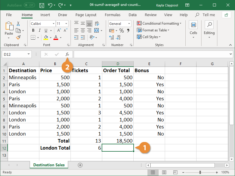 Create a SUMIF Formula