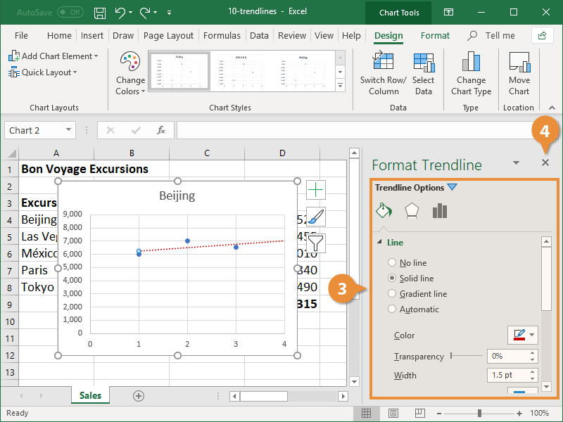 microsoft office excel 2019 trendline