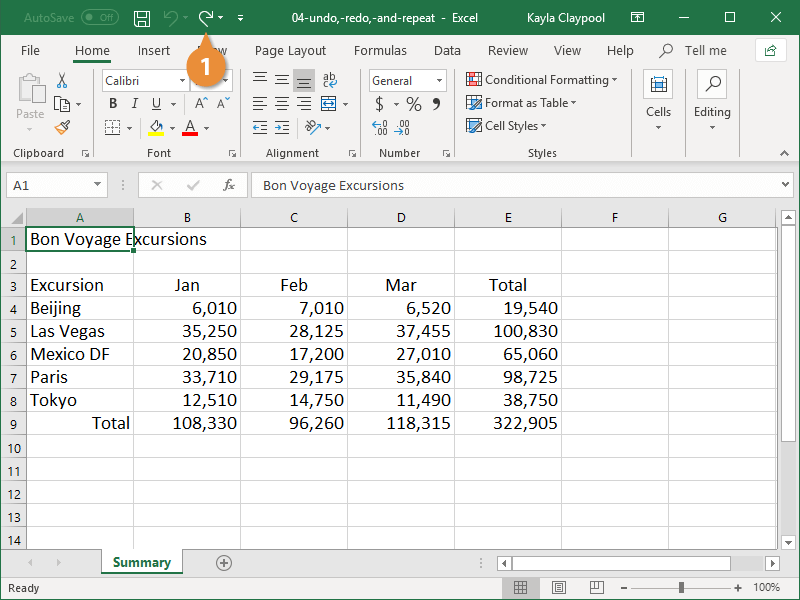 Làm lại trong Excel