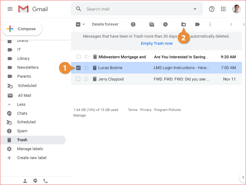 how to get back deleted emails gmail after 30 days