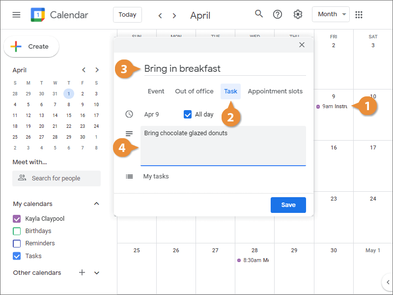 Create Tasks CustomGuide