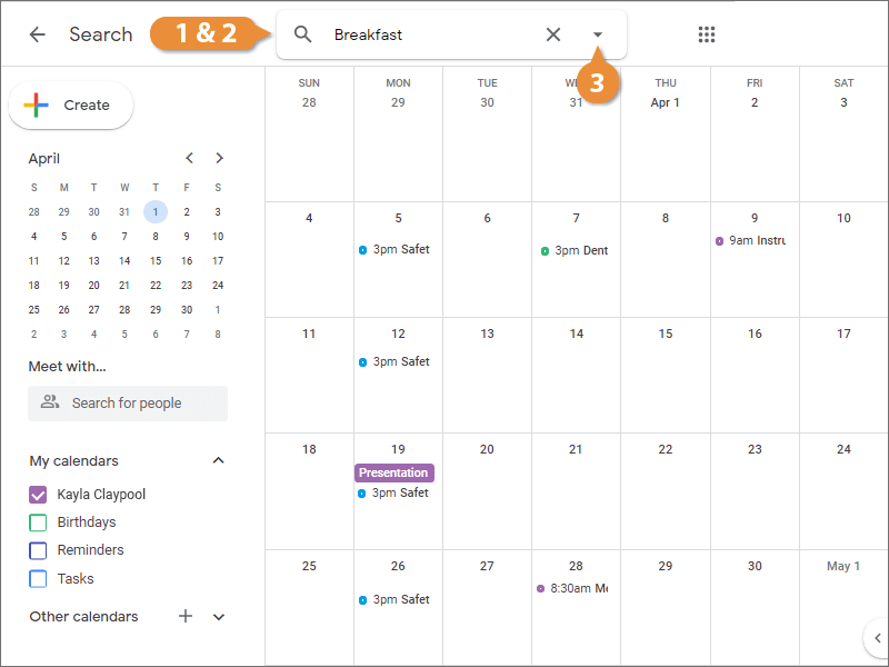 Search the Calendar CustomGuide