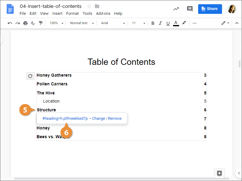 Insert Table of Contents
