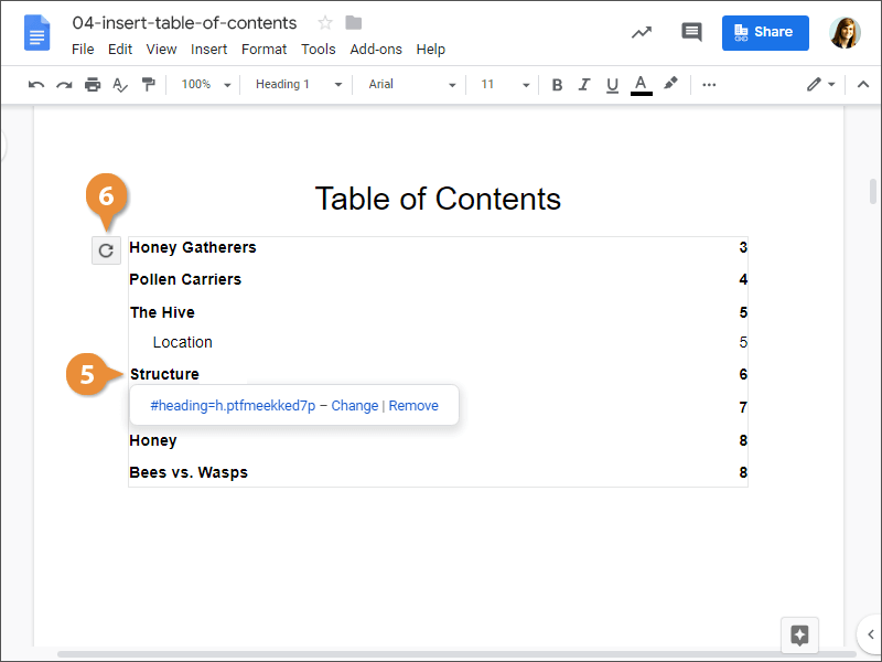 Insert Table of Contents