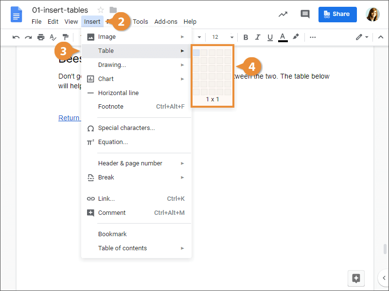 How To Make Different Tables In Google Docs - Then place a new table in