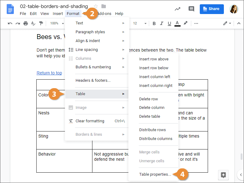 Table Borders and Shading