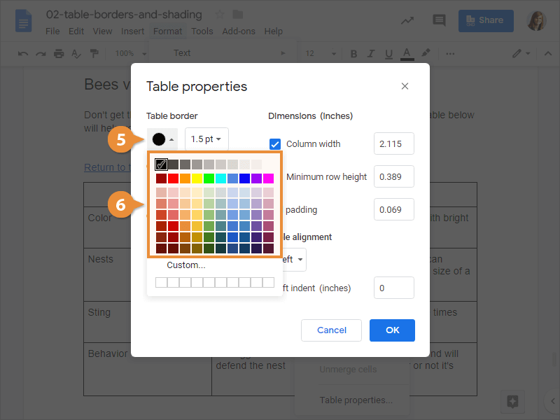 Table Borders and Shading | CustomGuide