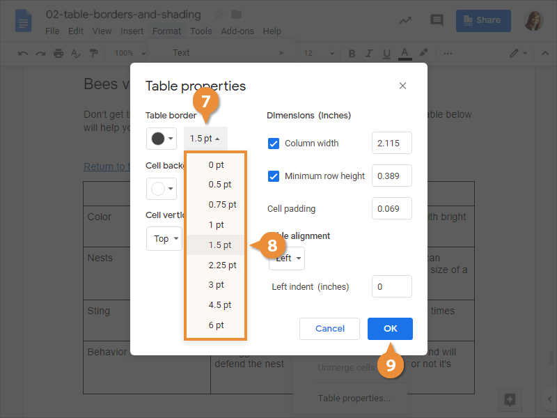 Table Borders and Shading