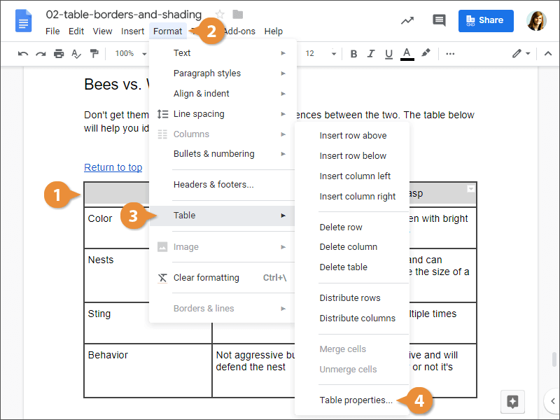 Table Borders and Shading