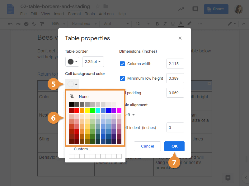 Table Borders and Shading