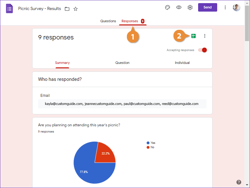 Send Responses to a New Spreadsheet