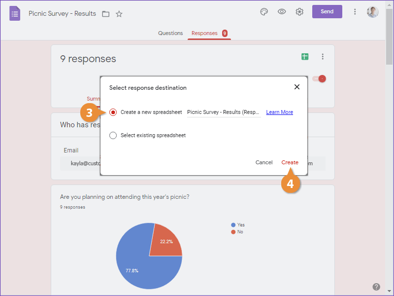 Send Responses to a New Spreadsheet