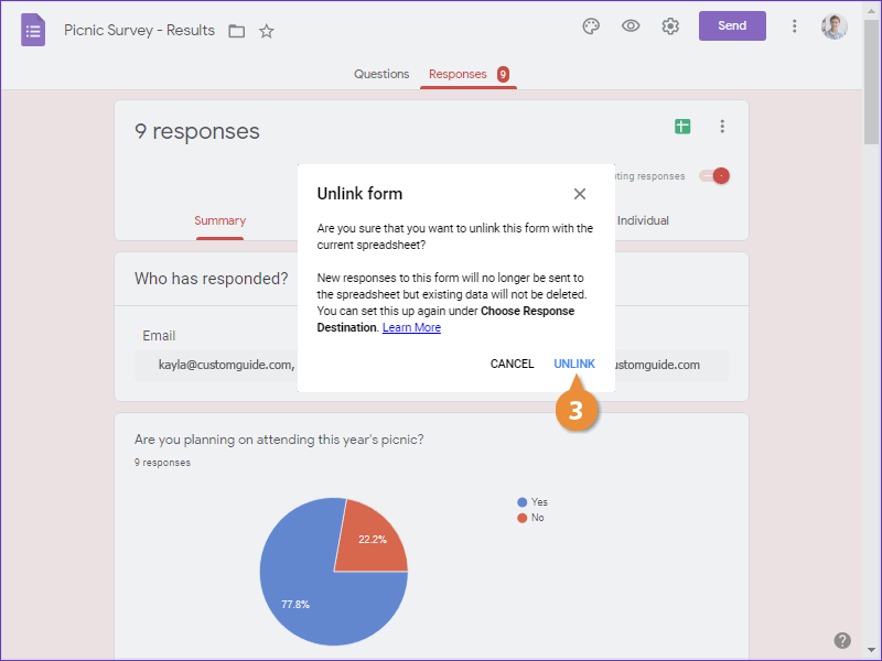 Unlink a Spreadsheet