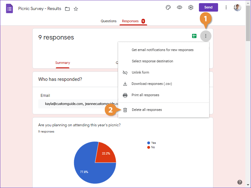 Clear a Form's Responses