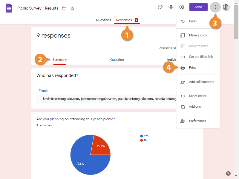 Print a Summary of Responses