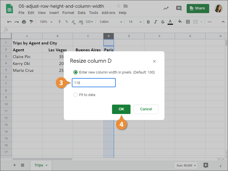 How to Specify a Row Height or Column widht in Google Sheets.