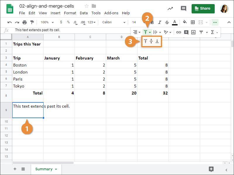How to change vertical alignment in Google Sheets.
