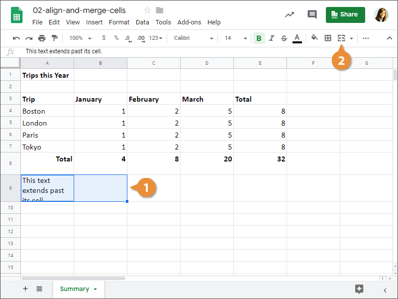 How to merge cells in Google Sheets.