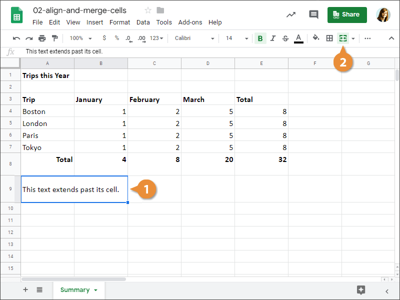 How to unmerge cells in Google Sheets.