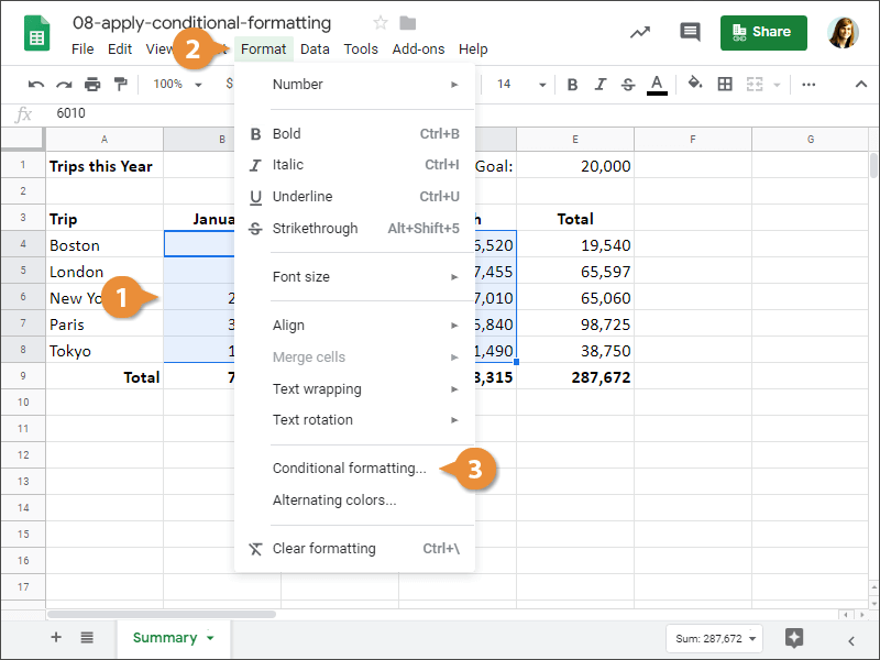 How to create a Conditional formatting rule in Google Sheets.