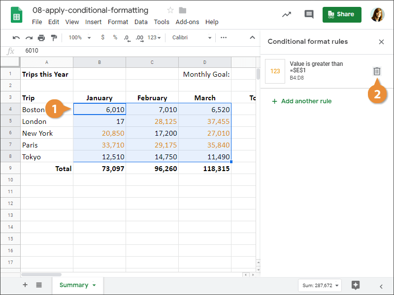 How to delete a Conditional formatting rule in Google Sheets.