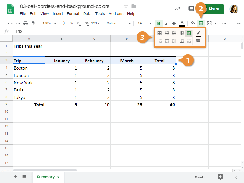 How to edit a cell border in Google Sheets.