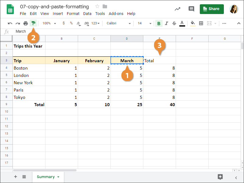 How to paste copied formatting in Google Sheets.