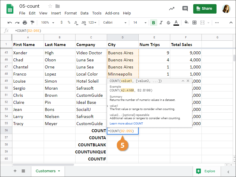 How to Insert a COUNT Function in Google Sheets.