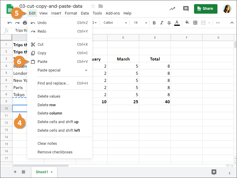 Cut, Copy and Paste Data