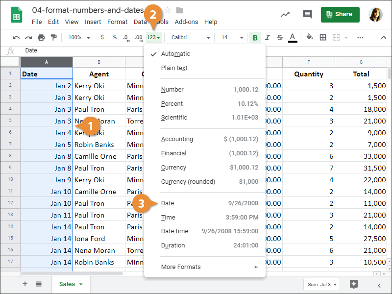 How to Apply date format in Google Sheets.