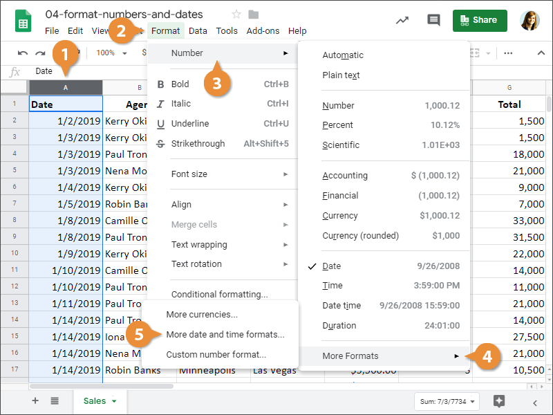 How to Apply a custom date and time format in Google Sheets.