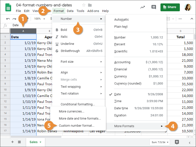 How to create a custom number format in Google Sheets.