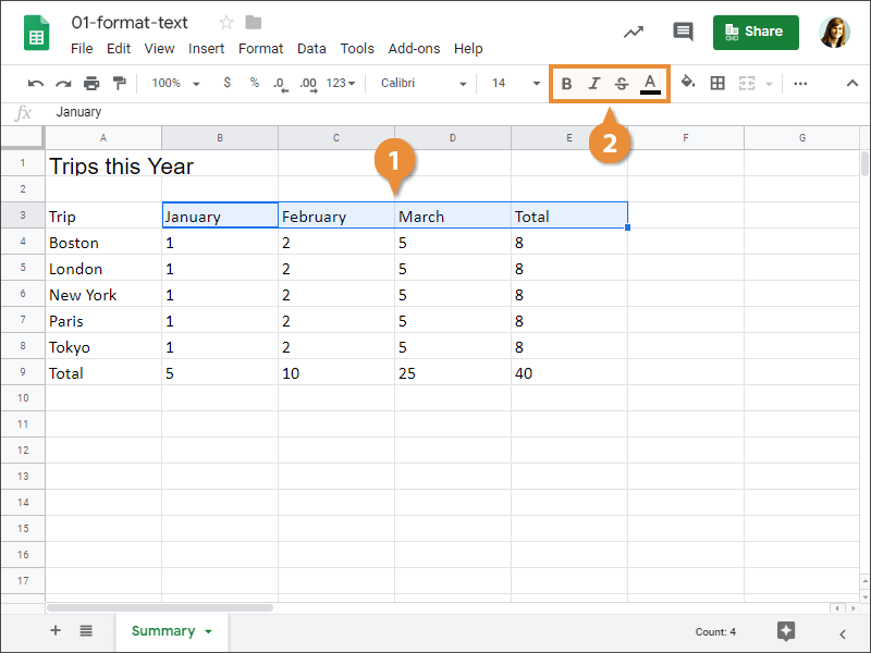 How to apply font effects in Google Sheets.