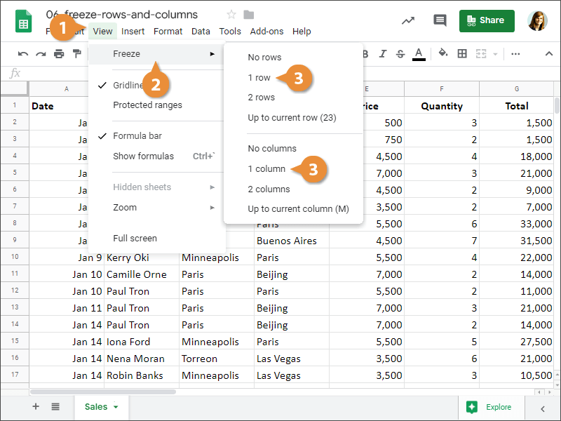 How to freeze rows and columns in Google Sheets.