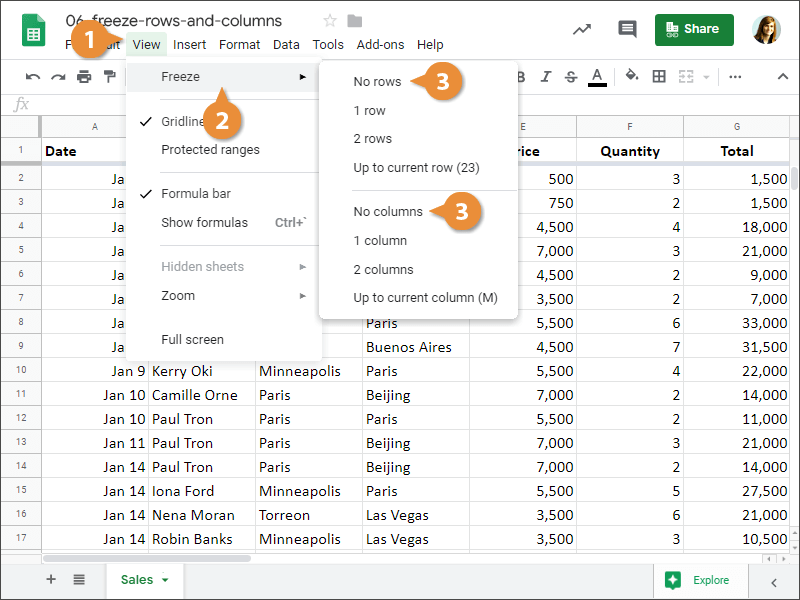 How to freeze rows and columns in Google Sheets.